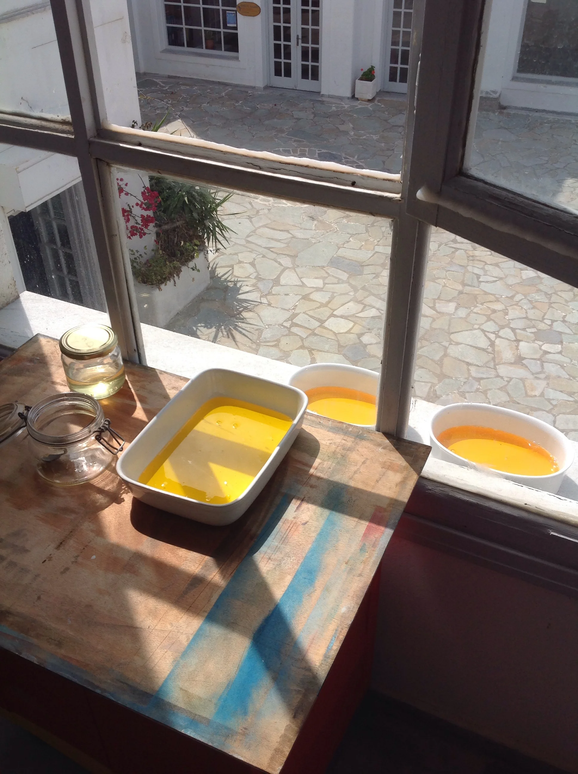 View of the oil bleaching in the sun in my studio.