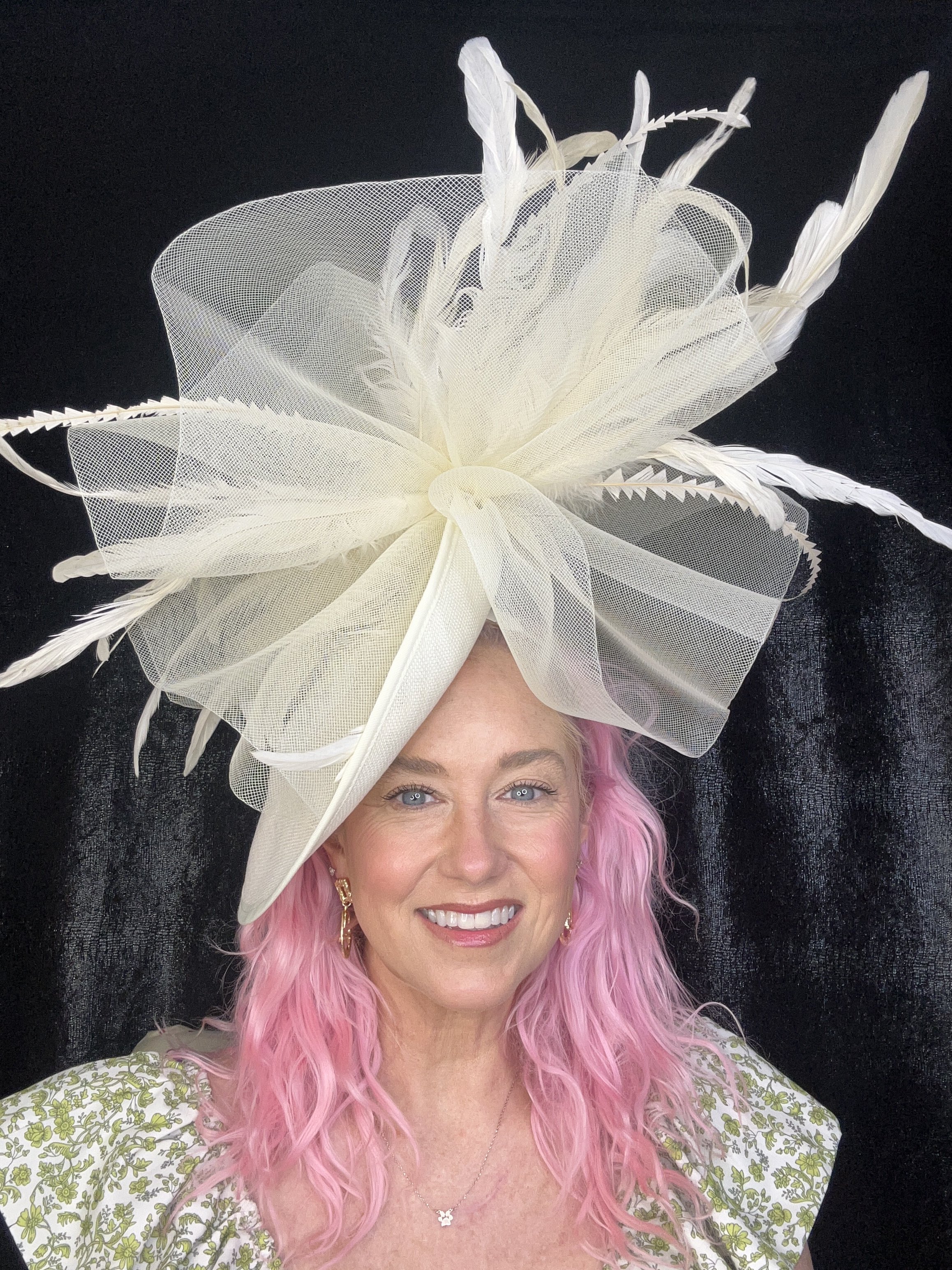 Elegant Cream Feathered Mesh Fascinator Hat