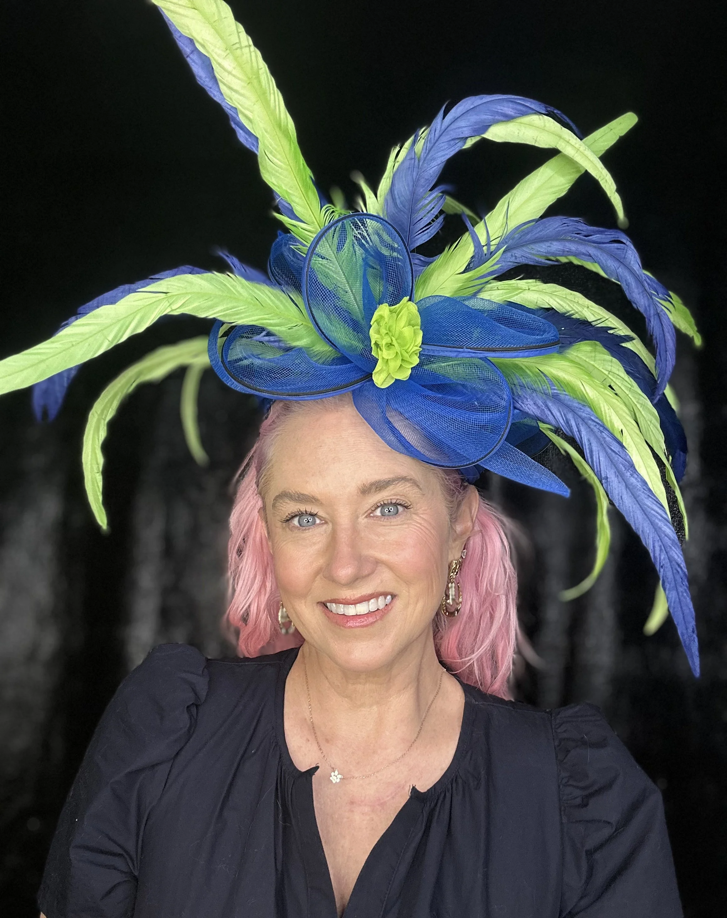 Vibrant Lime Green and Royal Blue Feather Fascinator