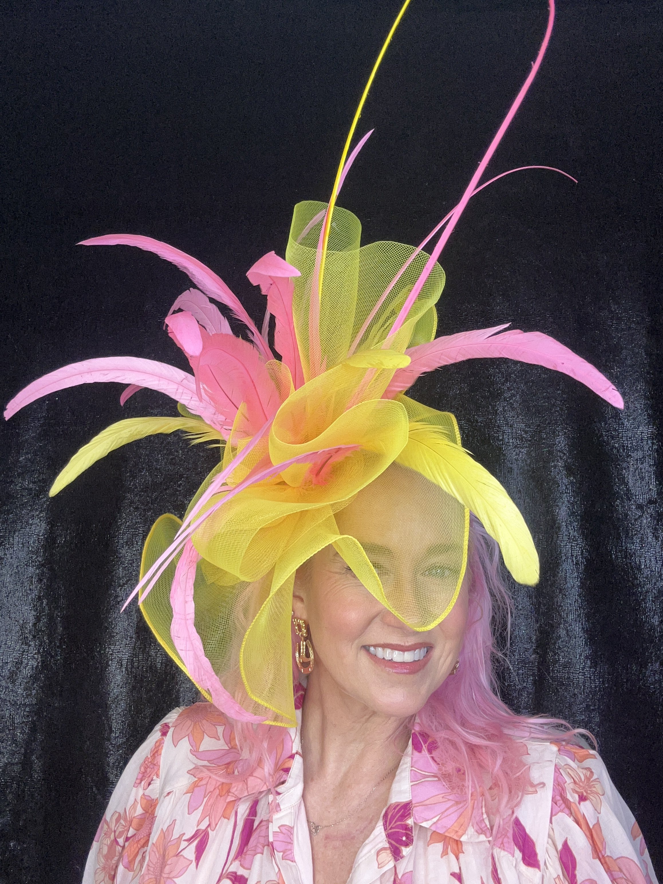 Pink Lemonade Vibrant Feather Fascinator Hat