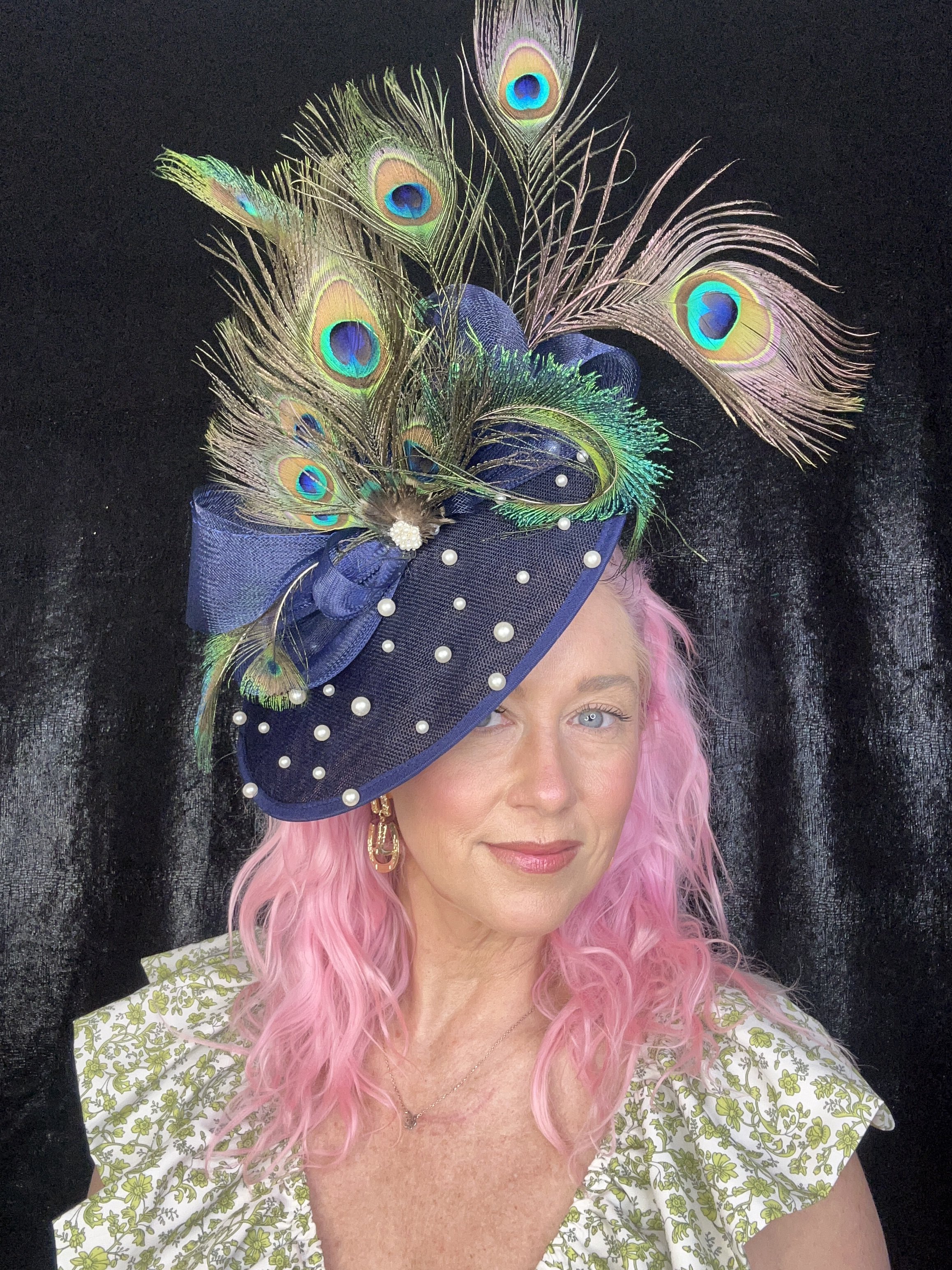 Navy Blue Peacock Feather Fascinator