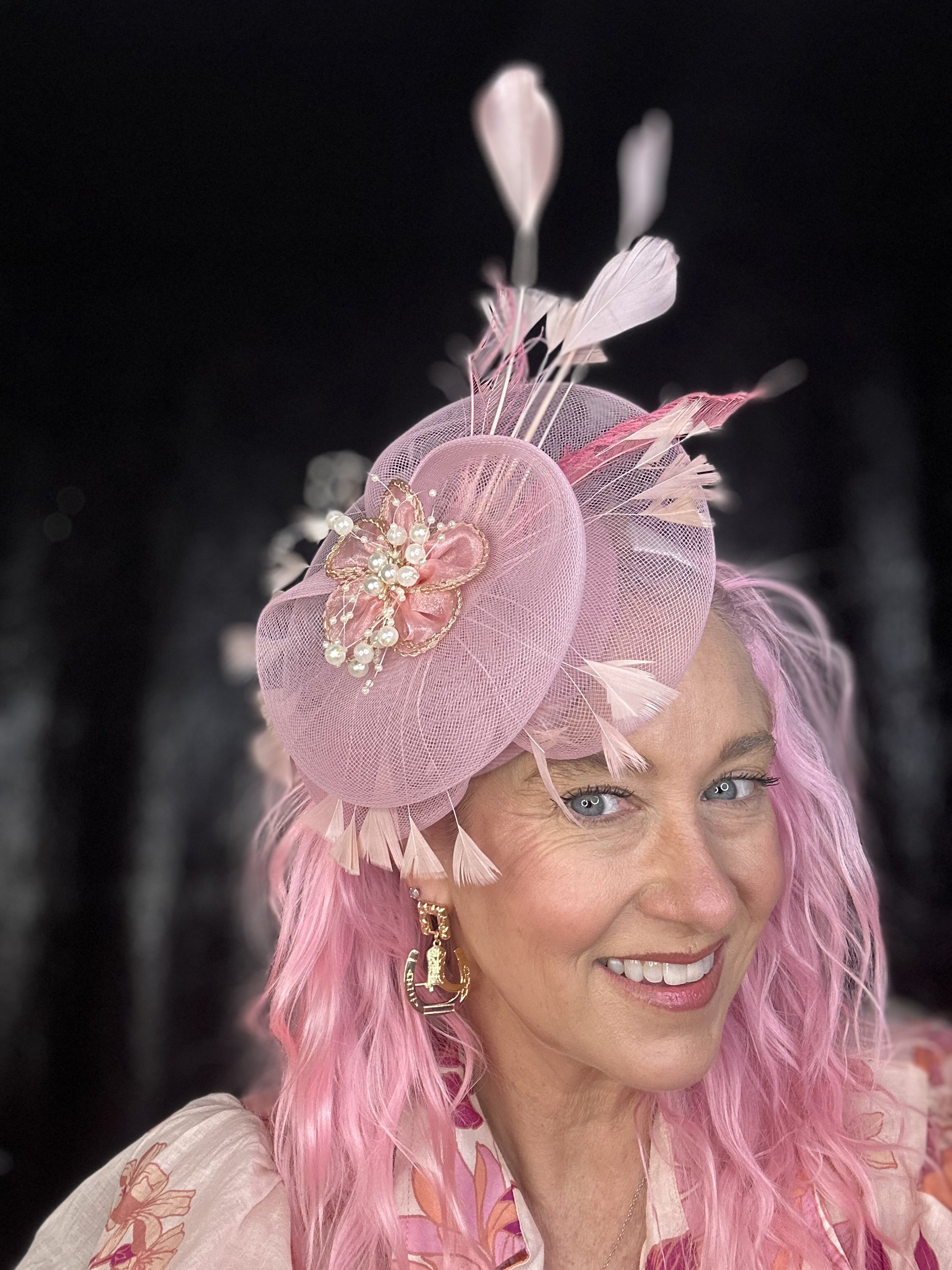 Elegant Pink Floral Fascinator with Pearl Accents