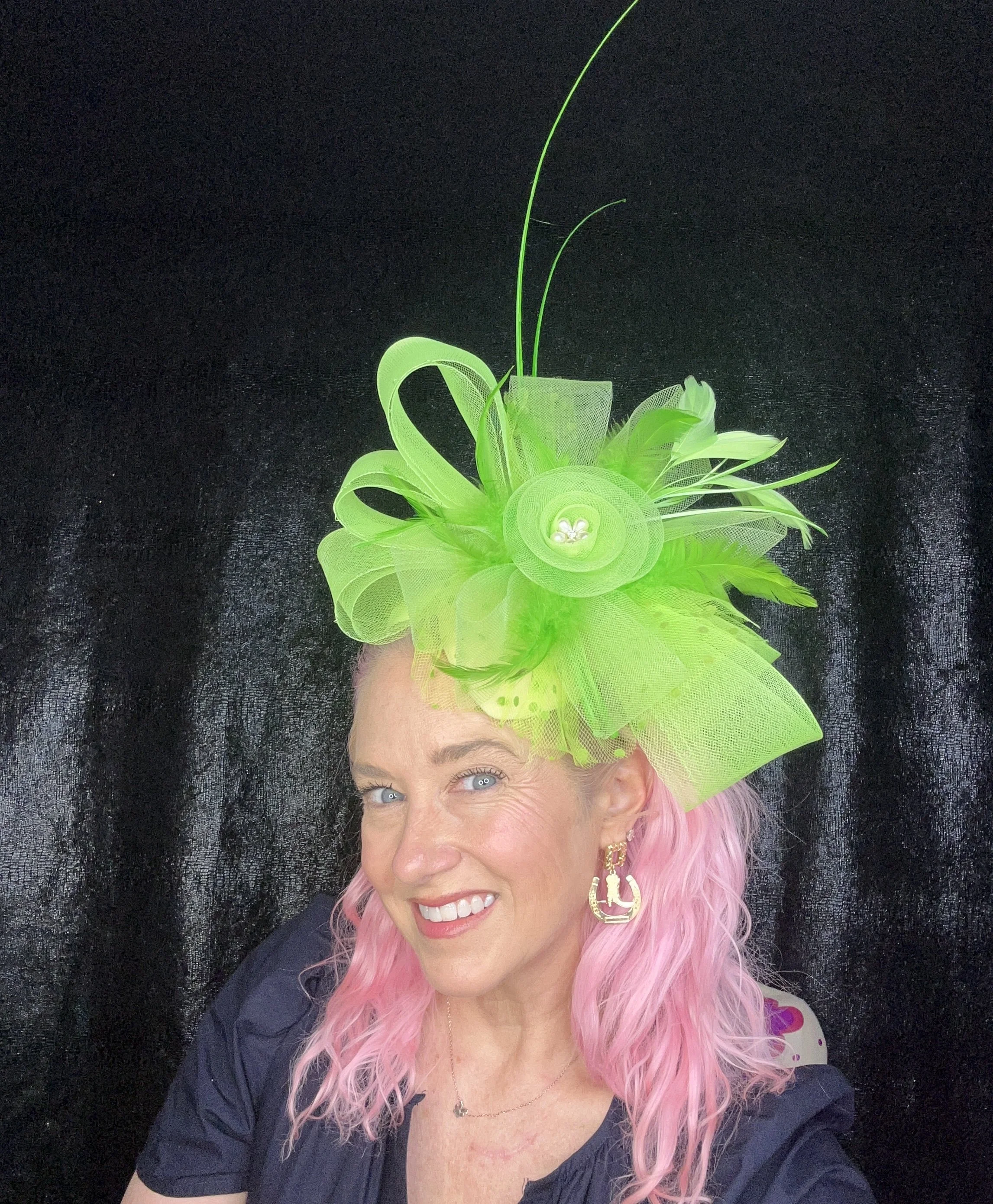 Elegant Lime Green Fascinator with Feathers