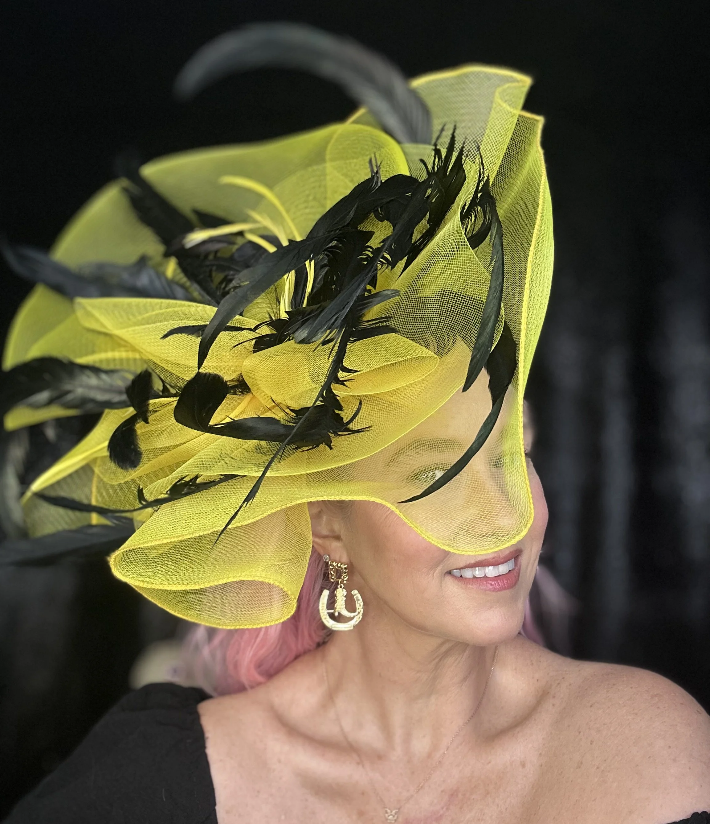 Dramatic Yellow & Black Feather Fascinator