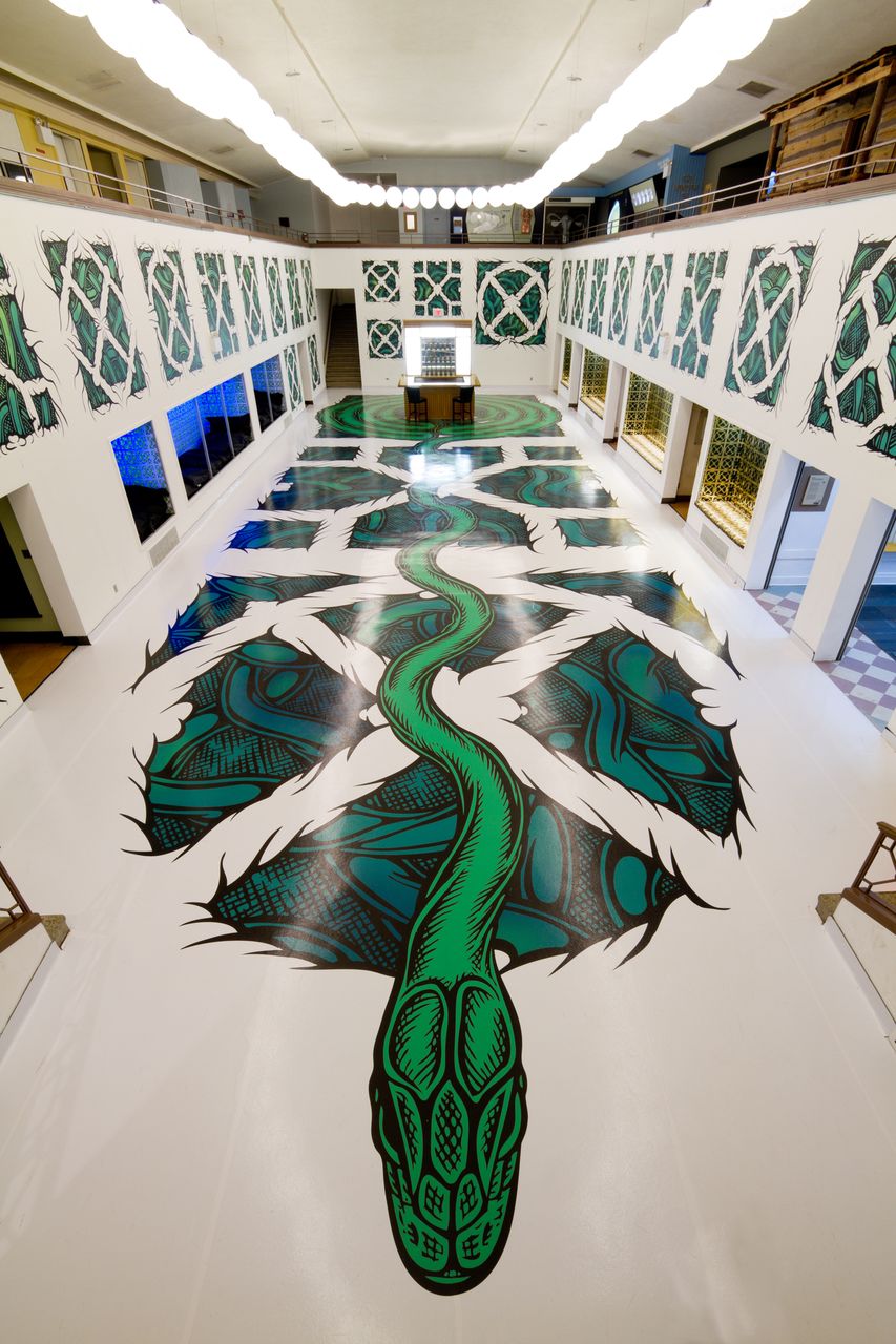 Year Of The Snake Marc Dean Veca Year of the Snake , is a site-specific installation that examines the identity and evolution of the old Public Museum of Grand Rapids, through its architecture and history, by transforming the entire Grand Hall into an interactive social environment. In it’s original incarnation, the Museum exhibited myriad species, from the greatest whale to the smallest snake. According to the Chinese Zodiac, 2013 is The Year of the Snake. The snake, through the shedding of its skin, is a symbol of transformation. The Museum is experiencing a similar transformation; into what, only time will tell. Sponsors: Flavor Paper, Hurley, Avery Dennison, Justin Pate, Xibitz, Coolsofa.com Mark Dean Veca lives and works in Los Angeles. He graduated with a BFA from Otis Art Institute, Los Angeles in 1985. Recent solo exhibitions include: Made For You and Me, Cristin Tierney Gallery, New York (2013); Mark Dean Veca: Raging Opulence, San Jose Museum of Art, San Jose, California (2012); and When the Shit Hits the Fan, Western Project, Culver City, California (2010). Recent group exhibitions include: California-Pacific Triennial, Orange County Museum of Art, Newport Beach, California (2013); Pop Culture: Selections from the Frederick R. Weisman Foundation, Frederick R. Weisman Museum of Art, Malibu, California (2012); Visible, Harris Art Gallery, University of La Verne, La Verne, California (2012); and Under the Influence: The Comics, Lehman College Art Gallery, Bronx, New York (2012). He received fellowships from The New York Foundation for the Arts in 1998, 2002, and 2008, The Pollock-Krasner Foundation in 2006, and a City of Los Angeles (C.O.L.A.) Grant in 2011.