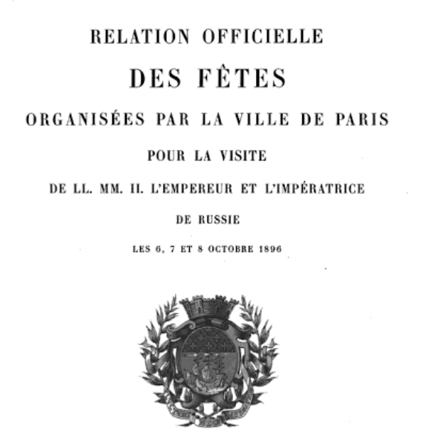 The Frontispiece of the Official report of the Imperial visit of 1896.