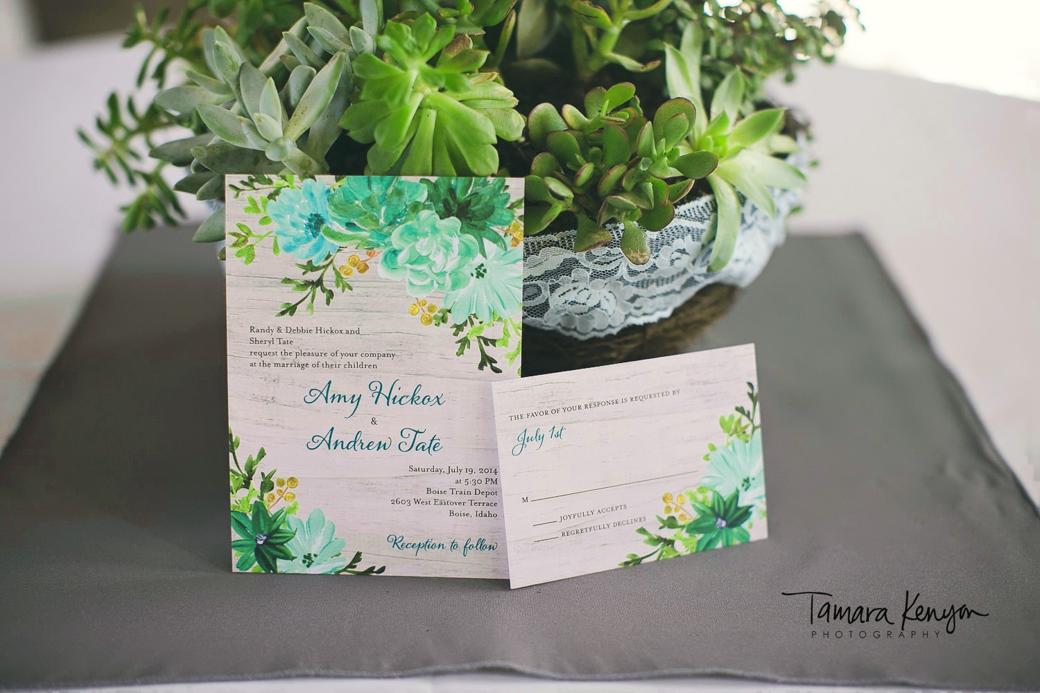 Wedding Paper Diva succulent boise invitation