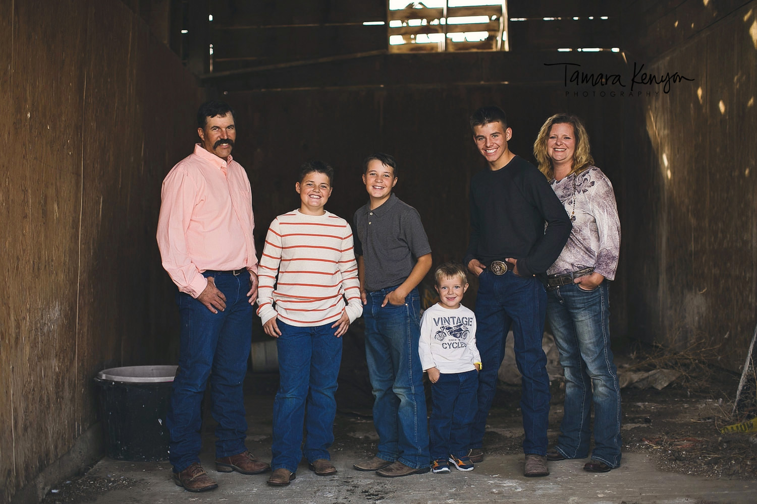family photo in a barn idaho