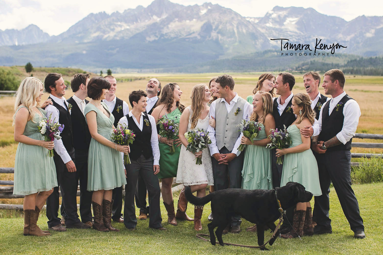 candid bridal party wedding country stanley idaho