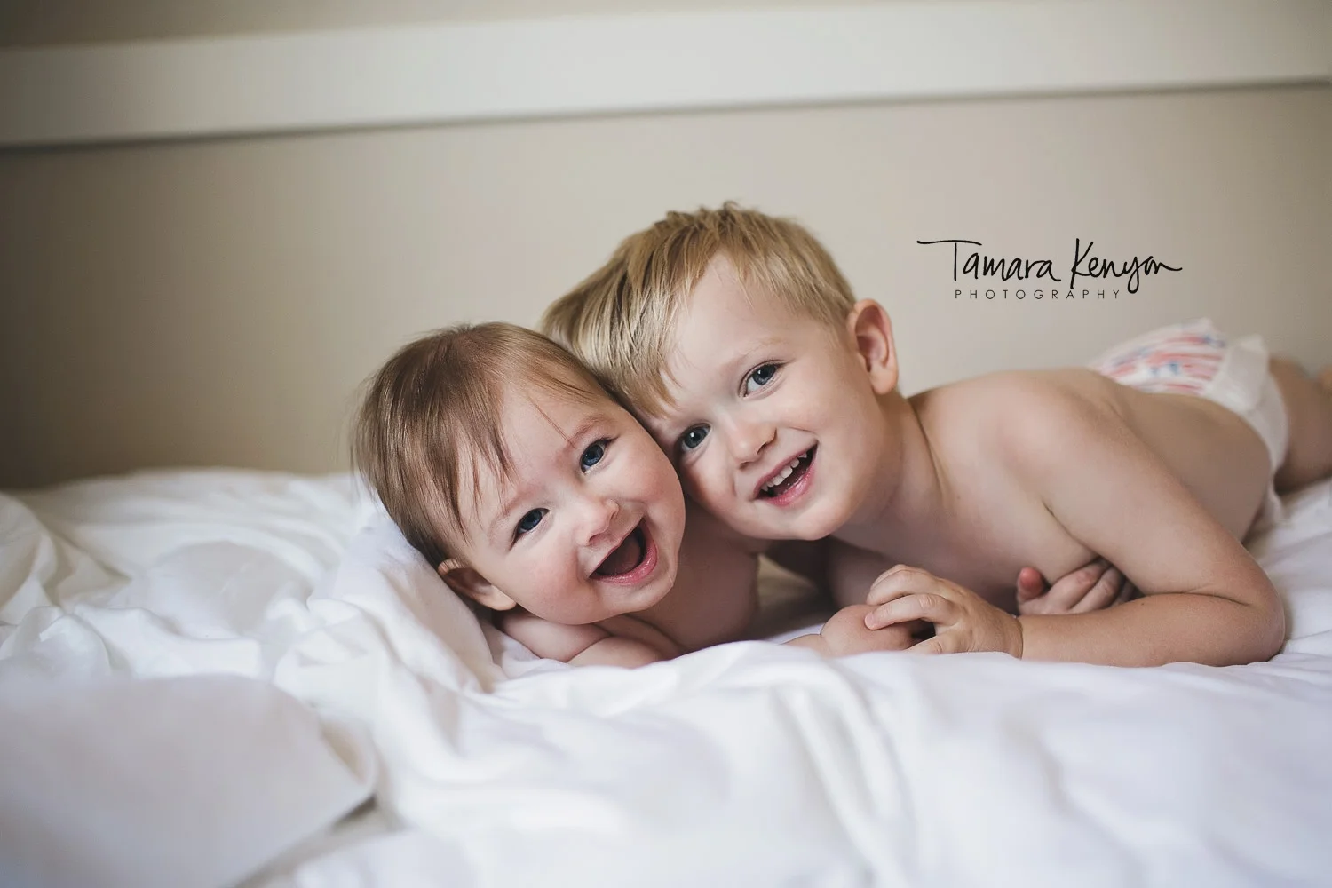 in home family session on the bed