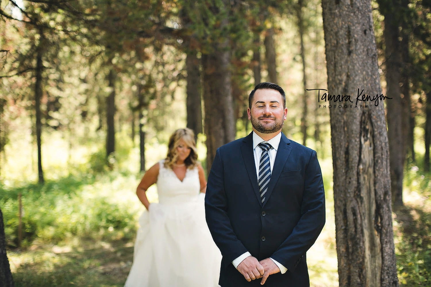 boise wedding first look in the woods