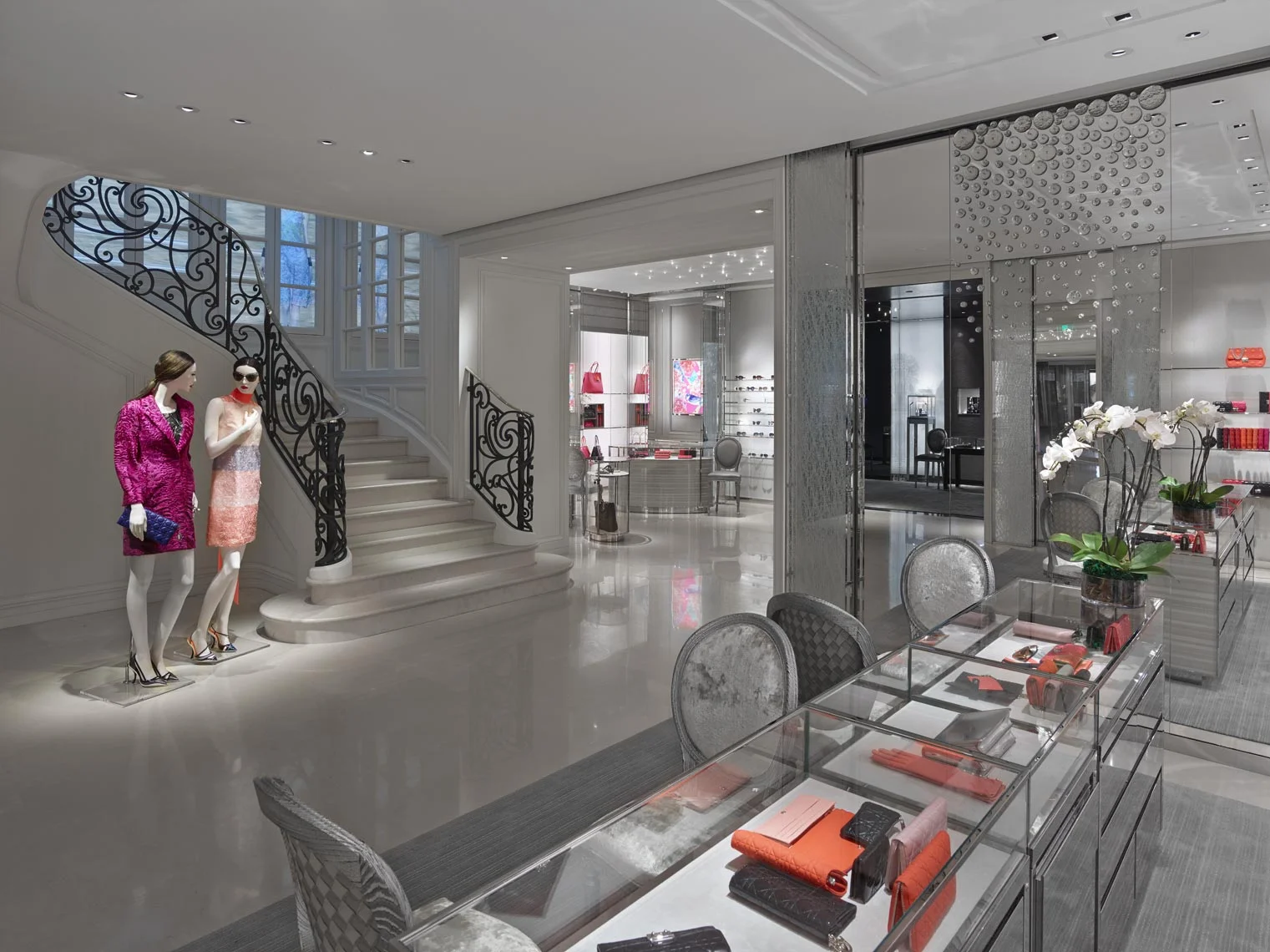 Silver leafed high chairs by Osmundo Studio for Peter Marino Architect for Dior