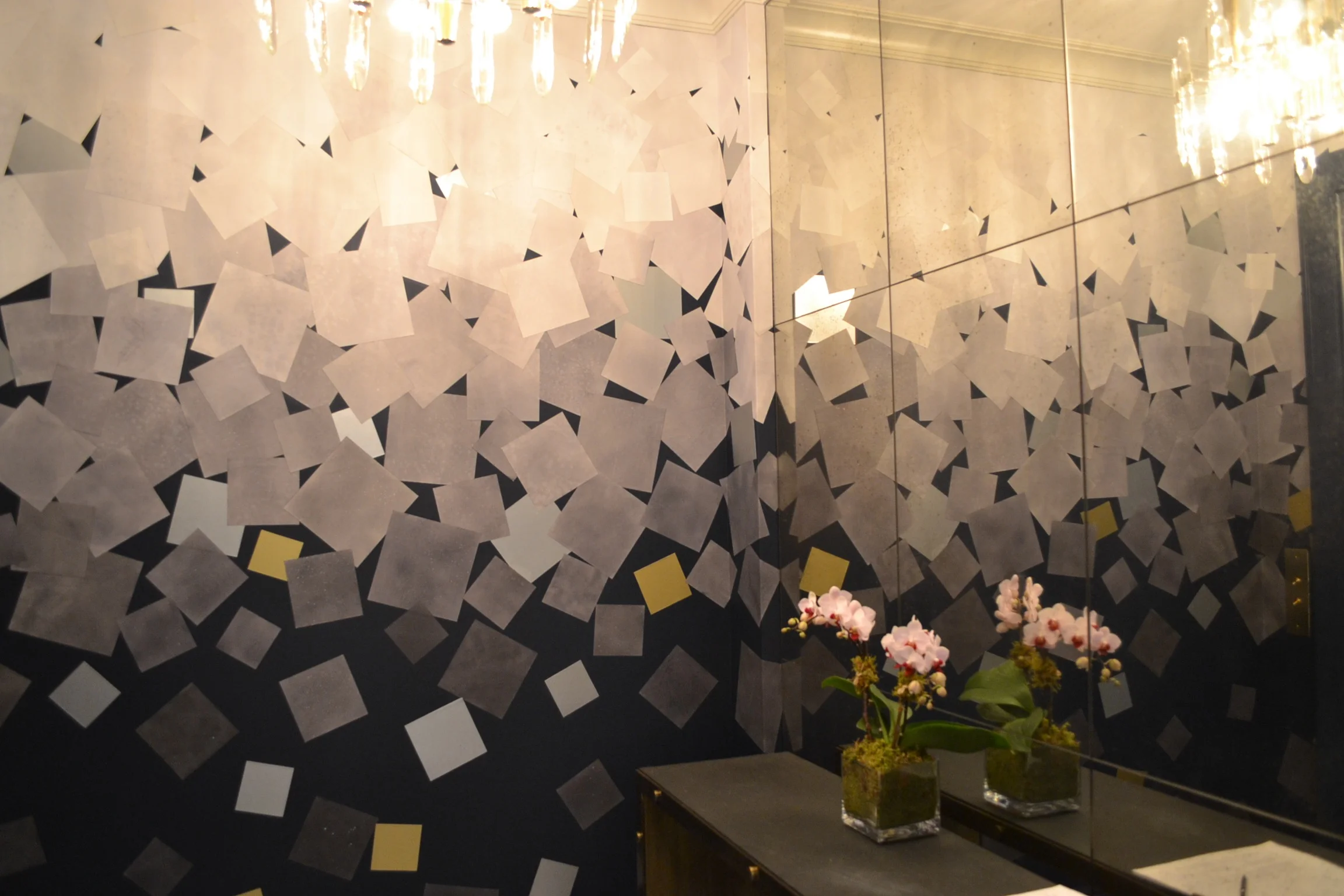 Hand dyed paper wall collage by Osmundo Studio for Lynn Jacobson
