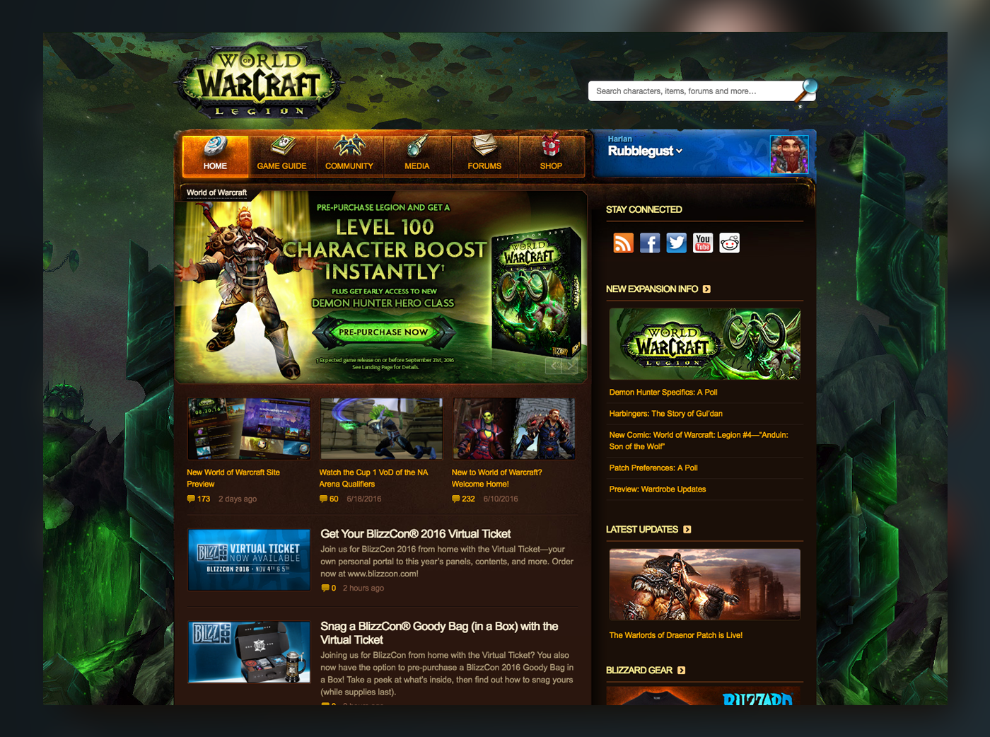 WoW Website circa 2016