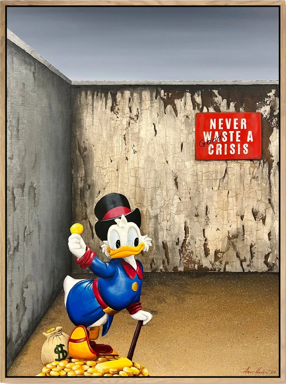 NEVER WASTE A GOOD CRISIS, 90x120 cm, acrylic on canvas, 2024..jpg