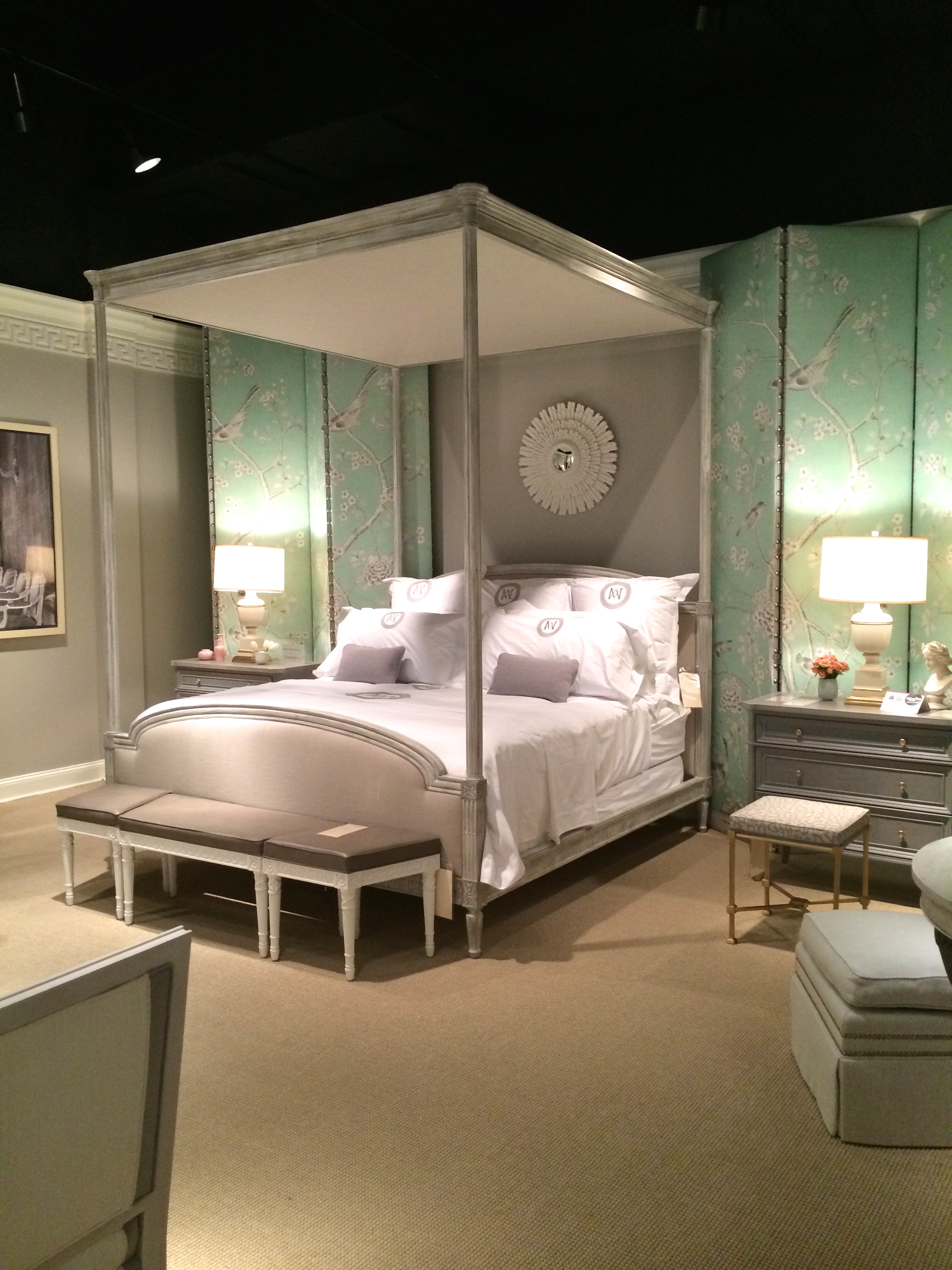 this bedroom by Mary McDonald contains a lot of Louis XVI-style elements