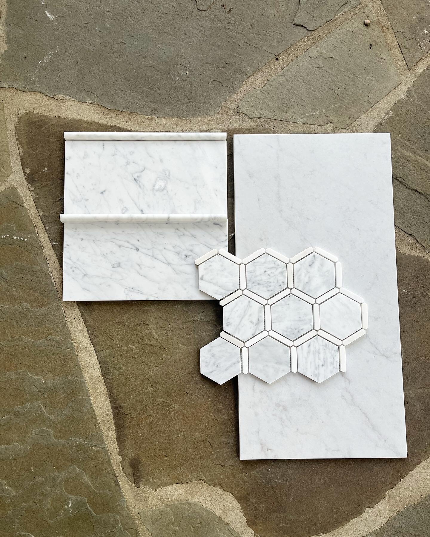 Tile selections for our primary bath reno on our Coley Forest project! 😍 Install is finishing up and we can&rsquo;t wait to see it once all the dust is cleared away. Next up, plumbing fixtures! ✨