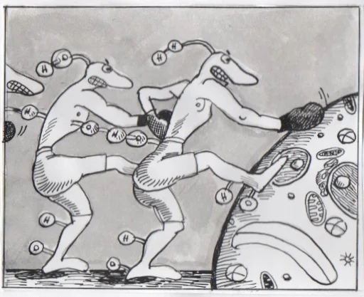 "Anti-Cancer Peptides," illustration for Magic Peptide Empire, 5" x 8," 2014