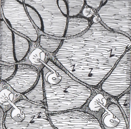"Neuropeptides," illustration for Magic Peptide Empire, 5" x 8,", 2014