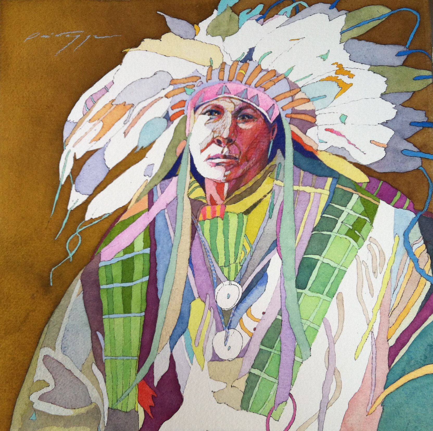 Little Chief with Headdress on Tobacco Background 12 x 12 in.JPG