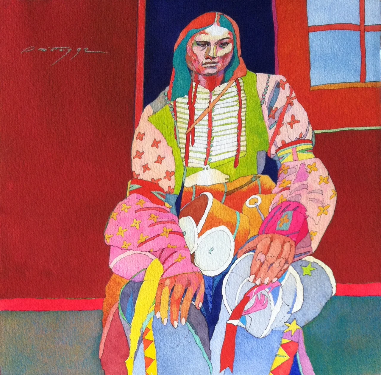Seated Man With Hat 12 x 12 in.JPG
