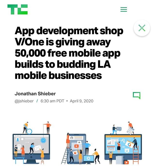 We are excited to announce that our client, @yourvone is providing 50,000 mobile app builds to Los Angeles startup companies! Visit yourvone.com/biz for details. &ldquo;The Los Angeles-based app development shop, V/One, is giving away 50,000 free mob