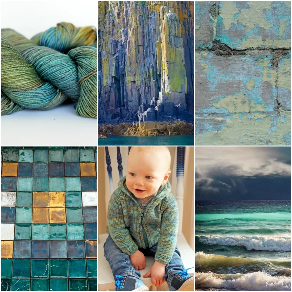1. Purple Label Lucky Penny 2. rocky cliffs 3. chipping paint 4. tiles 5. Rowan! In his R&R Hoodie 6. waves 