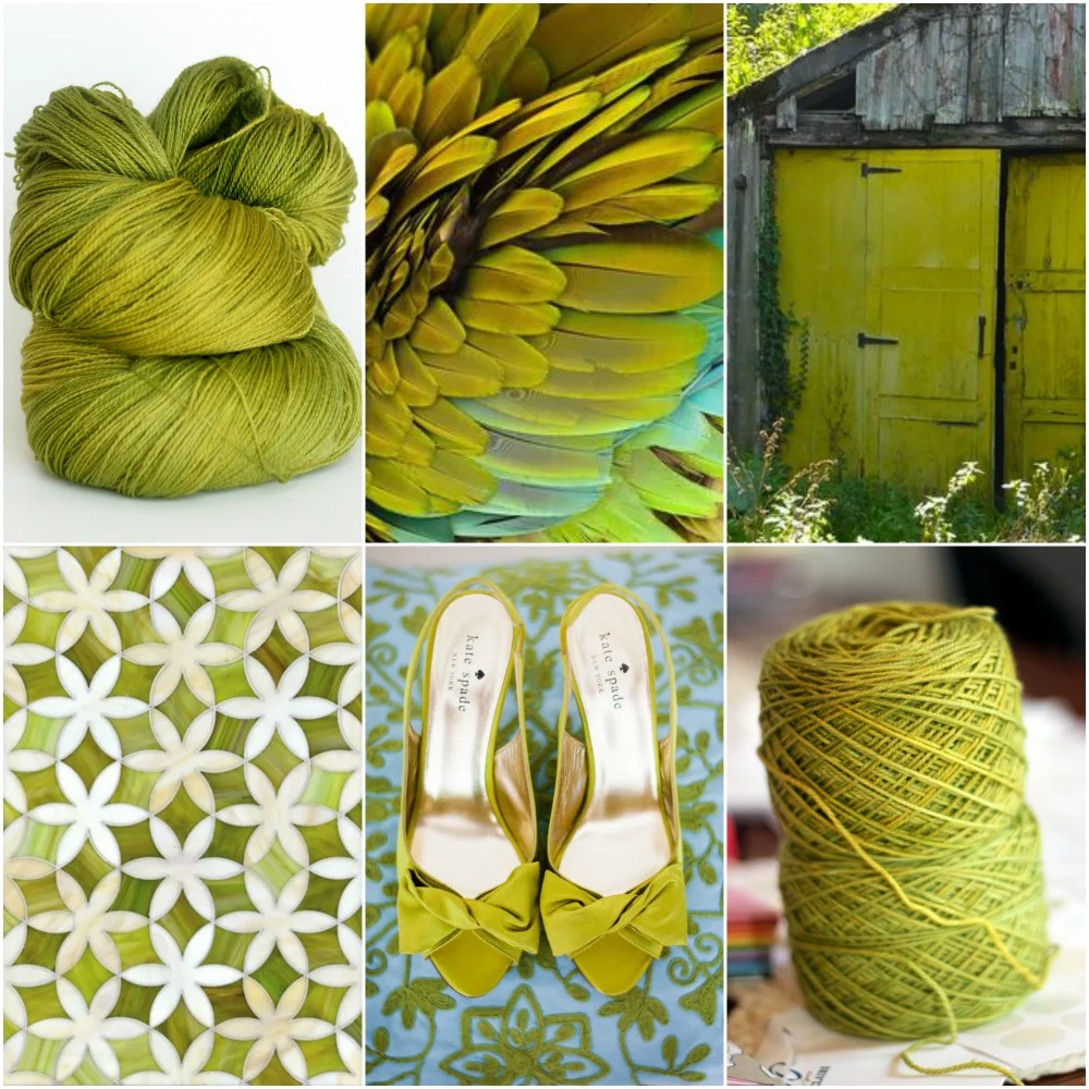 Sources: TFA Pink Label in Chartreuse , feathers , barn door , star tiles , shoes . 