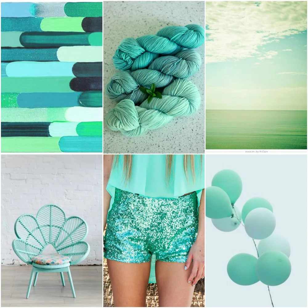 Sources: blue green palette , a few TFA mint one of a kind skeins, water/sky , chair , shorts , balloons .