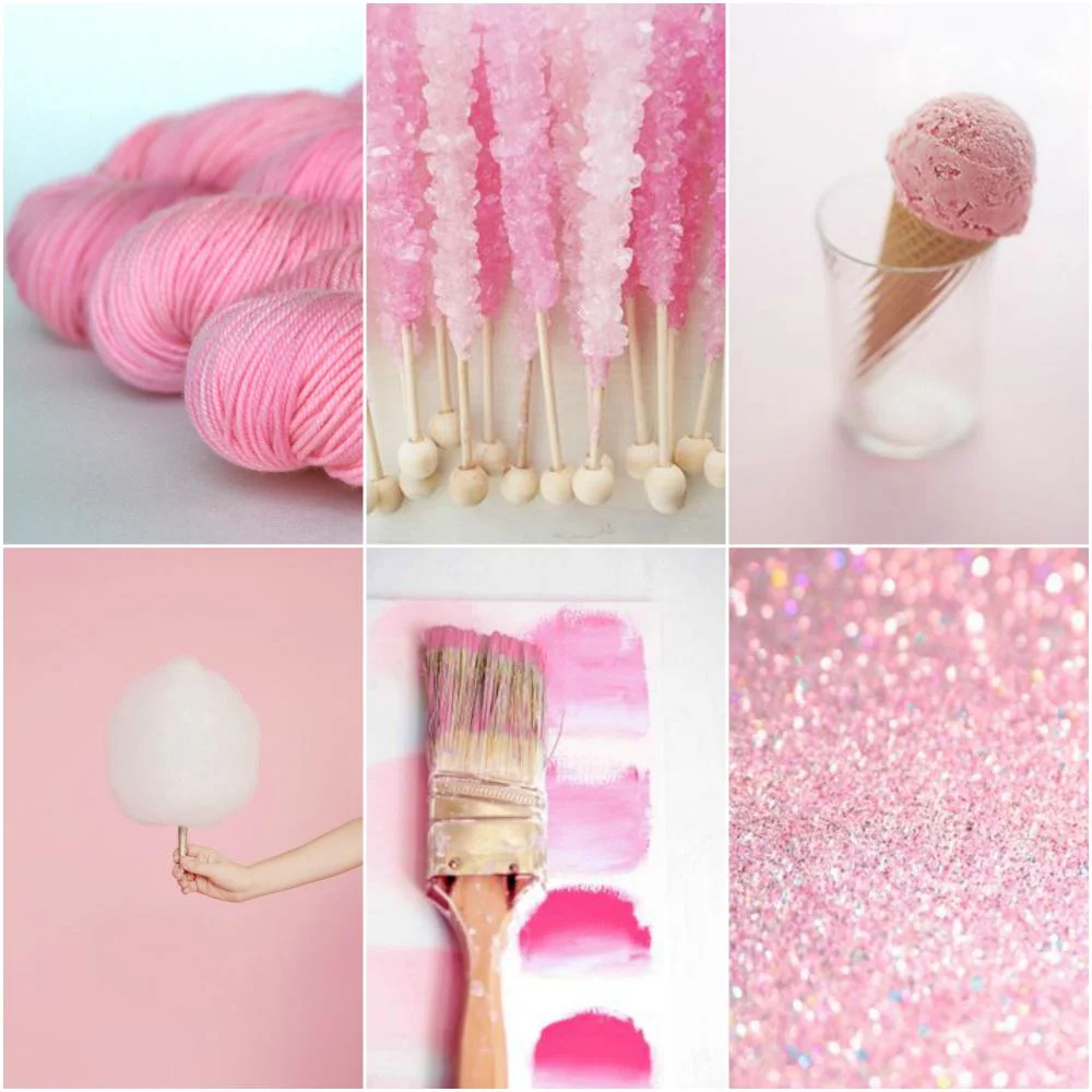 TFA Yellow Label DK Weight yarn in Sweetheart , rock candy , ice cream cone , cotton candy , paint brush , glitter . 