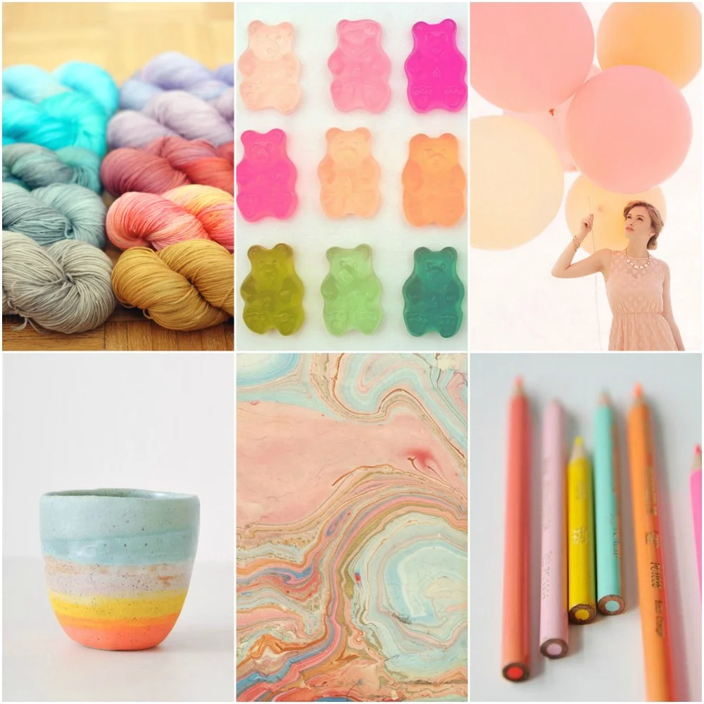 Source: TFA Blue Label in a variety of fabulous springtime colours, gummy bears , balloons , bowl , marbled paper , pencils . 