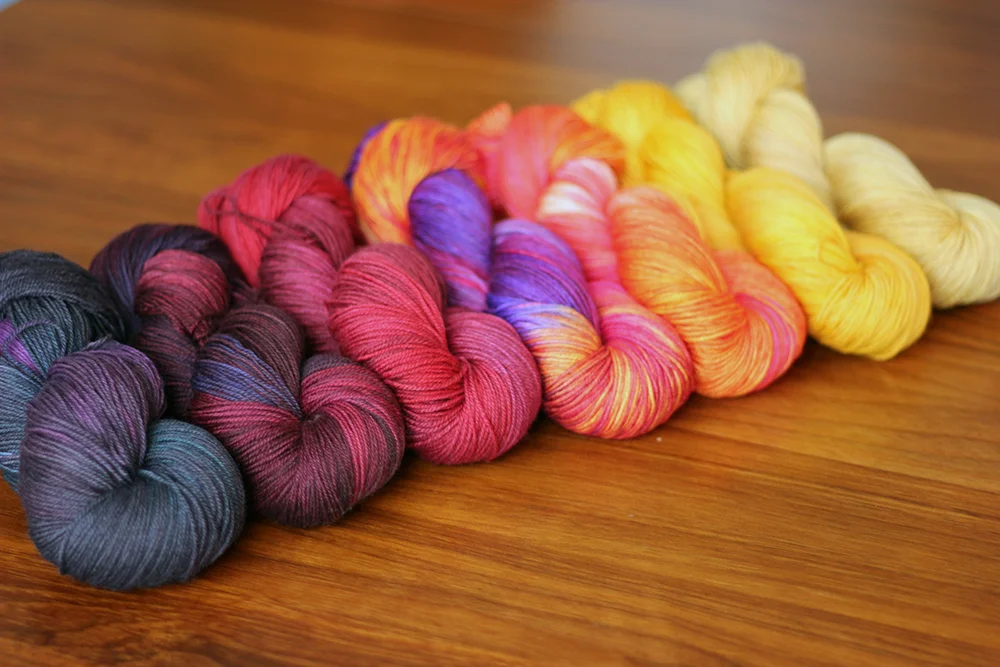 scheme #4: Fig, Velvet, Garnet, Lightning (OOAK), Papaya, Saffron, Gold