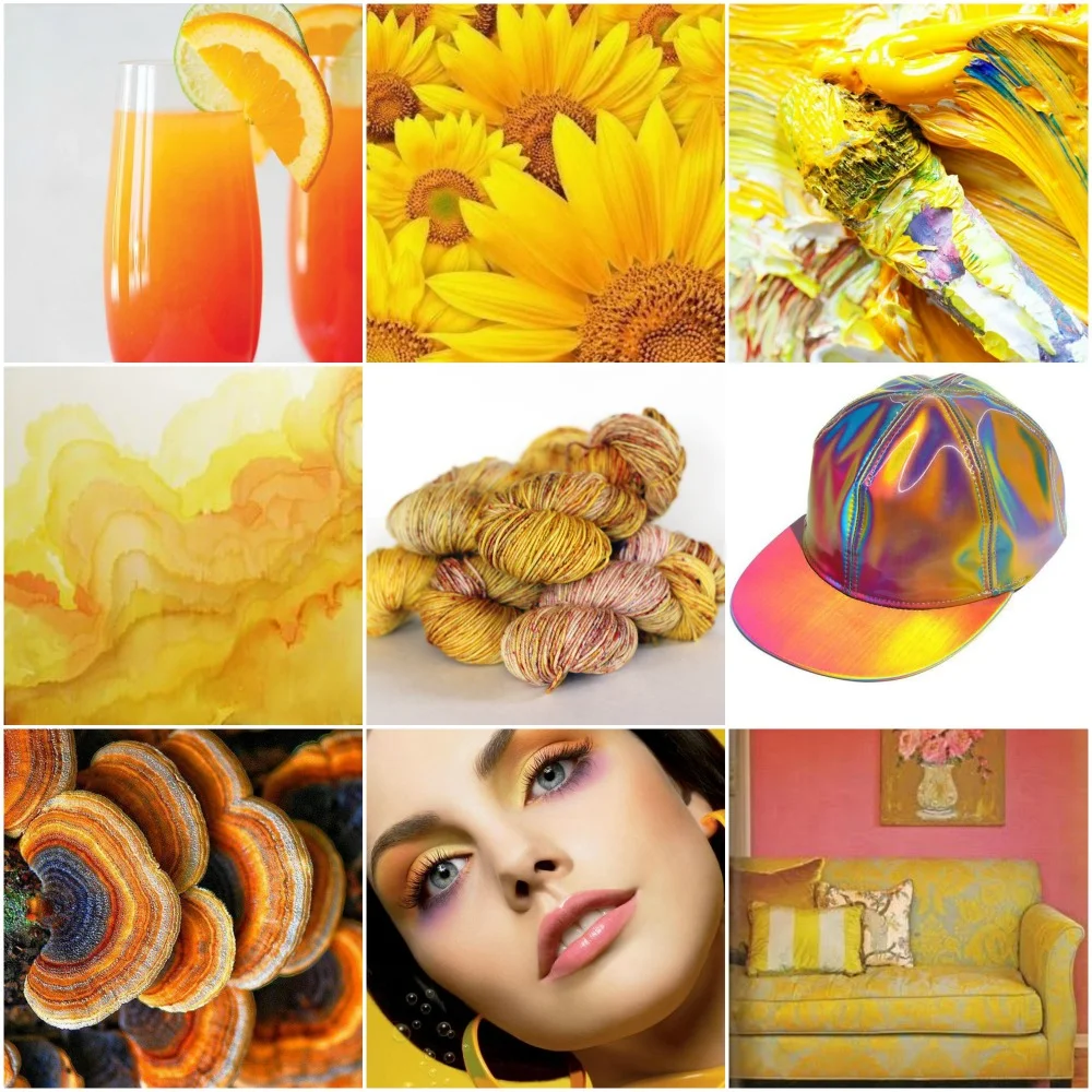 tequila sunrise mimosa , sunflowers , paint , watercolour , Green Label in Mimosa (available in this week's Etsy update) holographic hat mushrooms , woman , sofa .