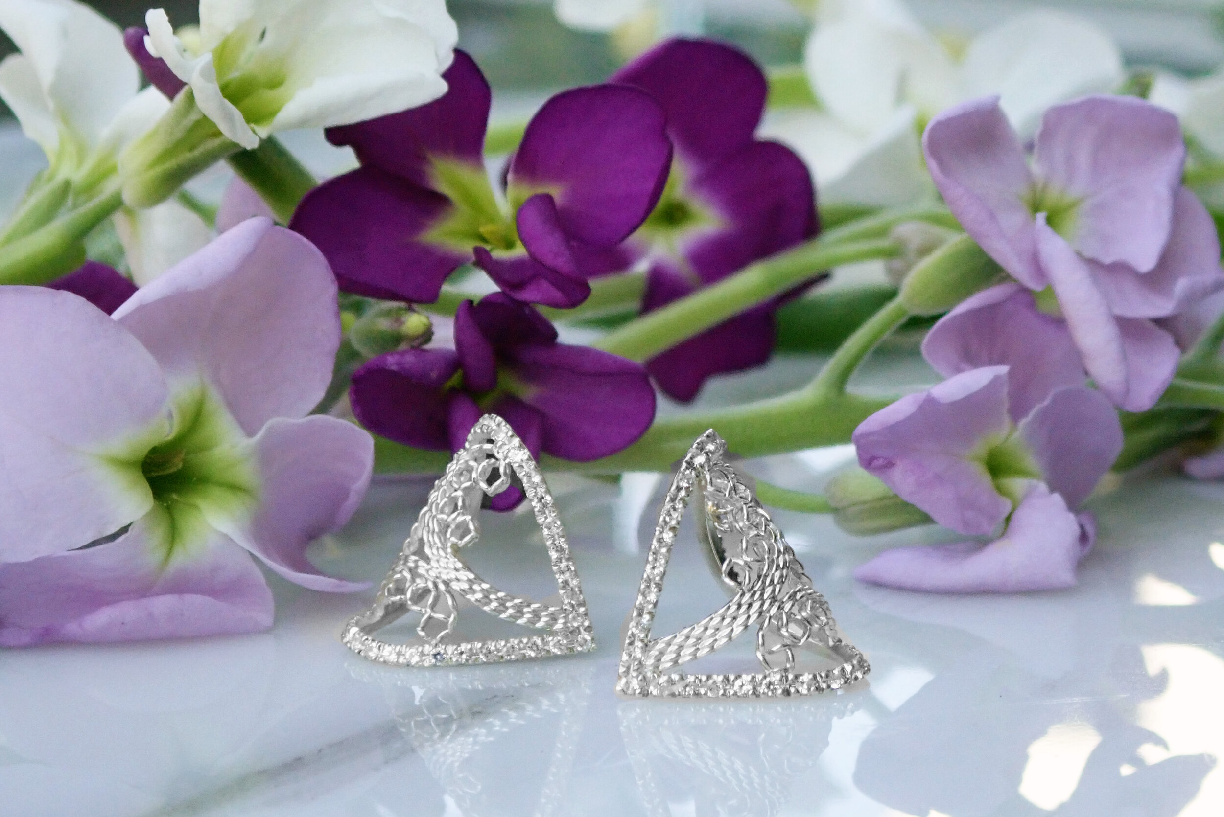  White Sapphire Teardrop Filigree Studs 
