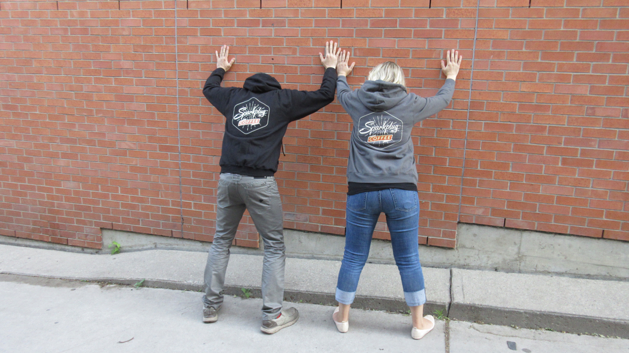 Sparkplug Coffee zipper hoodie unisex mens womens grey black back.jpg