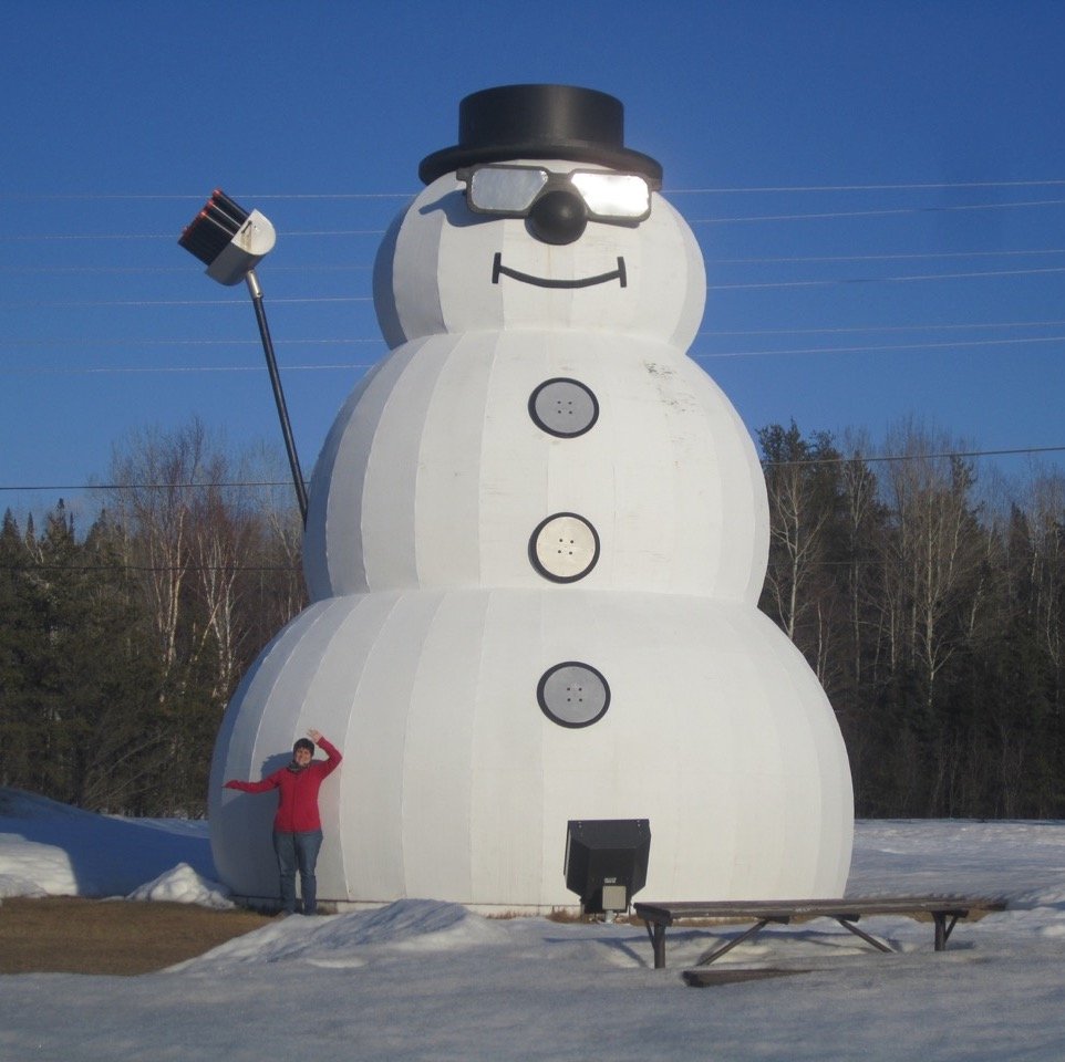 Kara with Giant Snowman in Beardmore