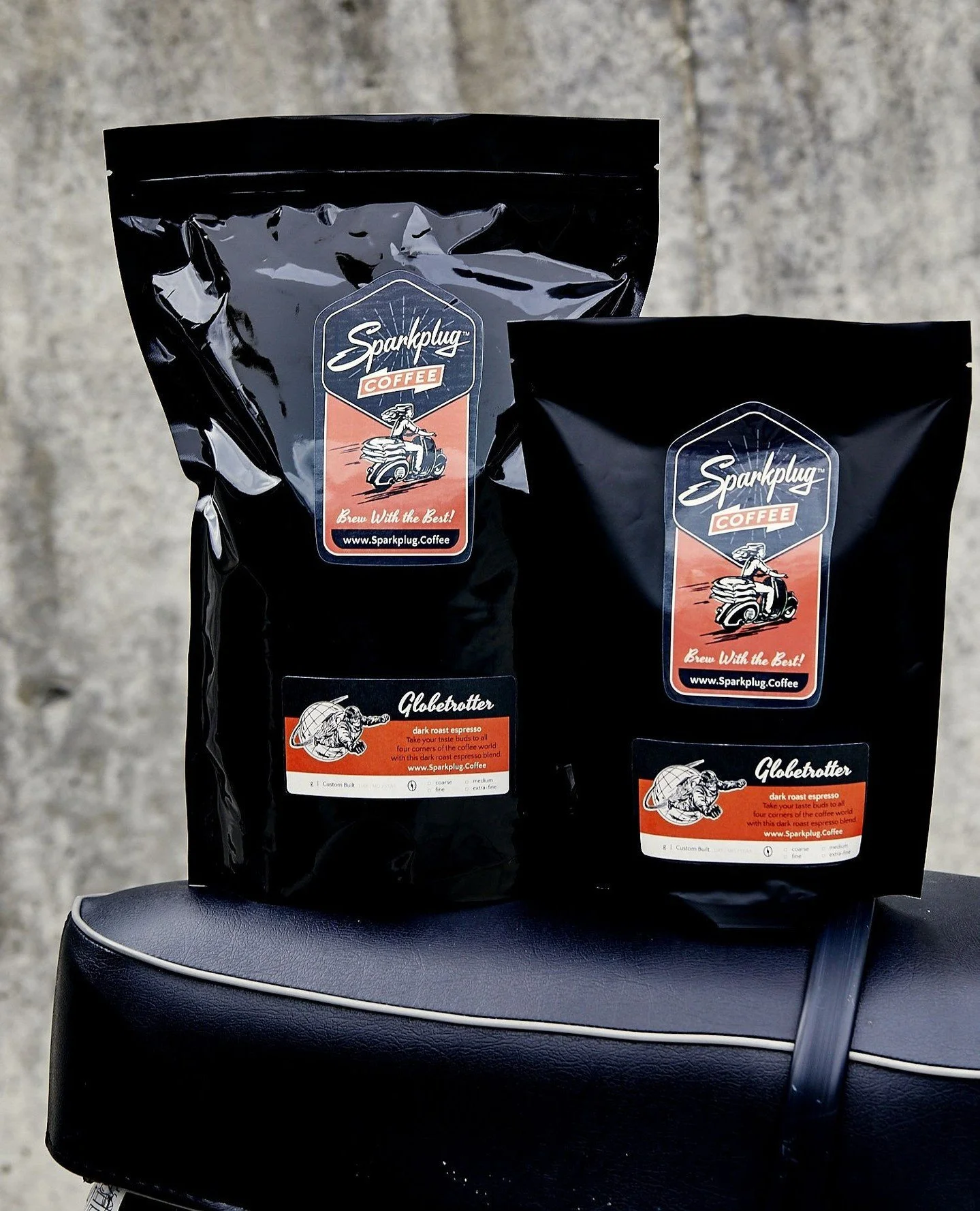 The #sparkplugcoffee #Globetrotter dark roast, can't replace actual travel, but our most popular blend is outta this world!⁠
⁠
This #Darkroast is smoky-sweet, smooth, &amp; complex. This recipe blends organic beans from Africa, South America, SE Asia