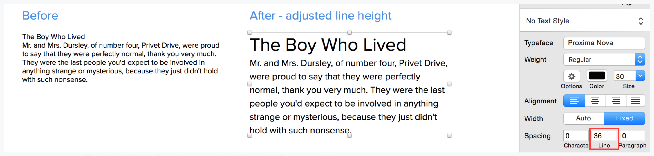 To make a block of text easier to read, set the line spacing to 120 - 145% of the point size.