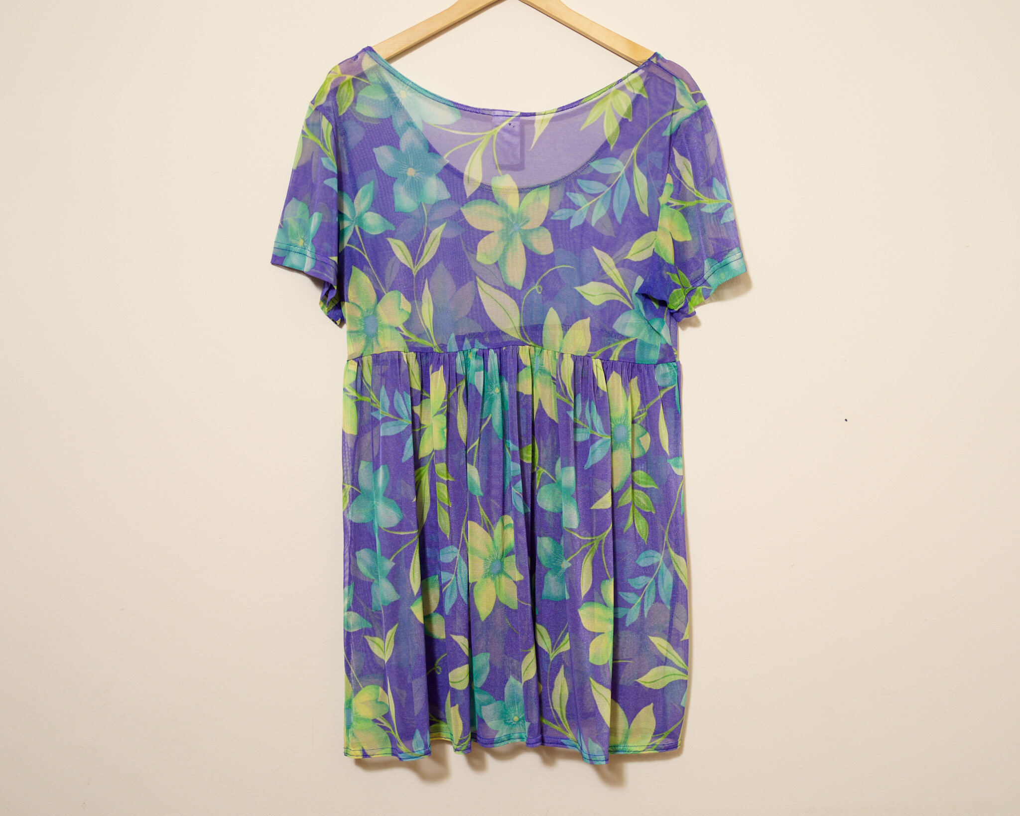 Sheer 80s Mesh Plus Size Bright Floral Tropical Print