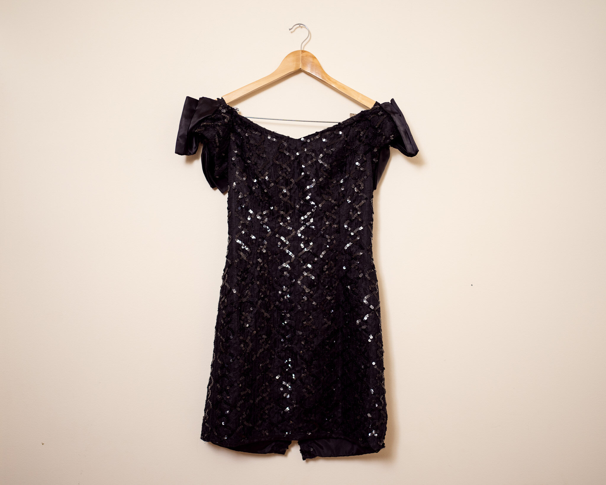 Black Sequin &amp; Bow 1980s Party Mini Dress