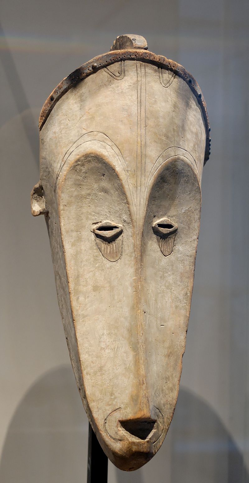 Fang mask used for the ngil ceremony, an inquisitorial search for sorcerers, Gabon, 19th Century, Louvre Museum, Paris. 