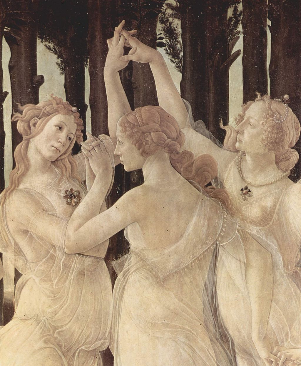 Sandro Botticelli, Primavera (detail: The Three Graces ), c. 1482, Uffizi Gallery, Florence.