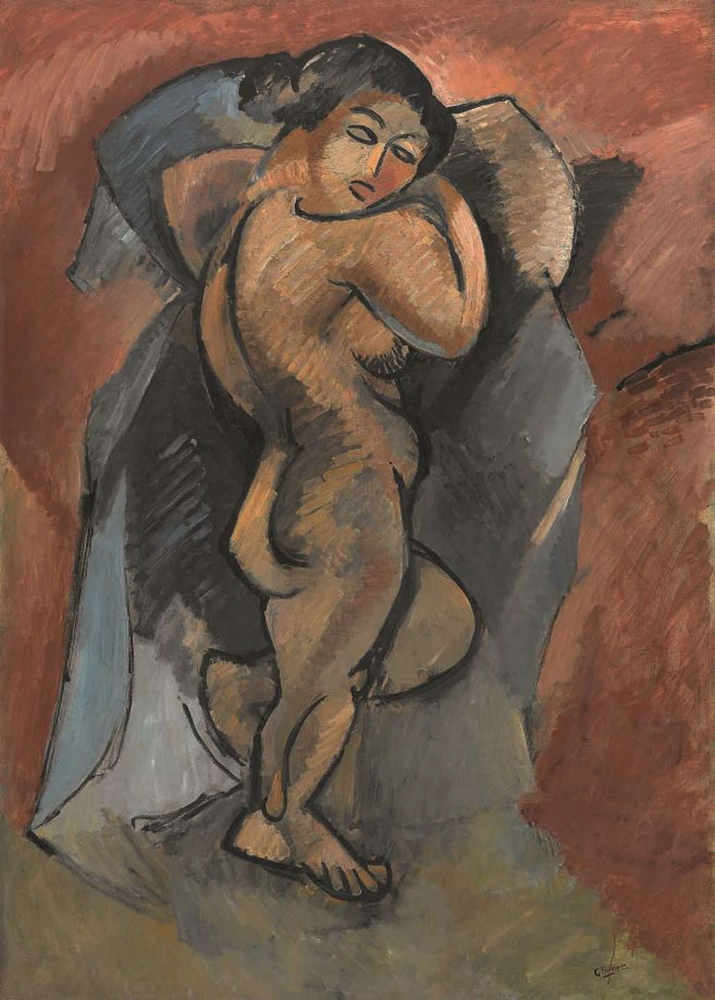 Georges Braque, Baigneuse (Le Grand Nu, Large Nude) , 1908, Musée National d'Art Moderne, Centre Pompidou, Paris.