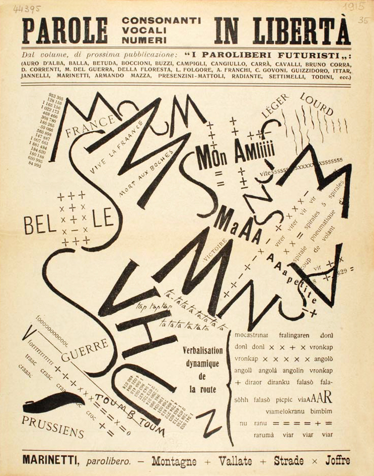 Filoppo Marinettu, A Tumultuous Assembly , Foldout from Les mots en Liberté Futuristes, 1919.
