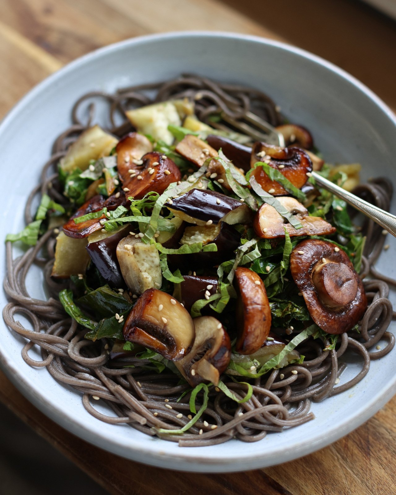Sesame Soba Noodles with Seared Mushrooms
