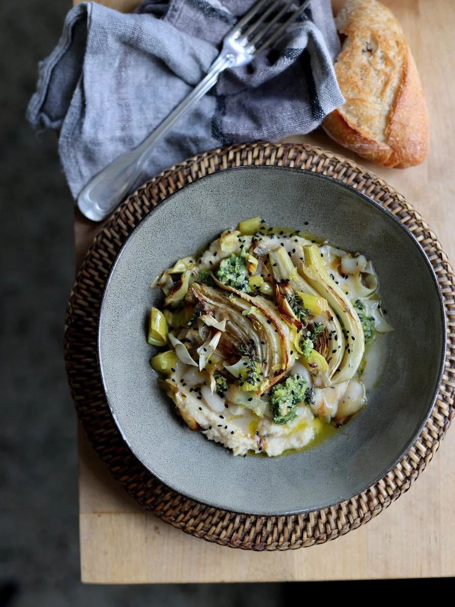 Braised Fennel with White Beans and Pesto