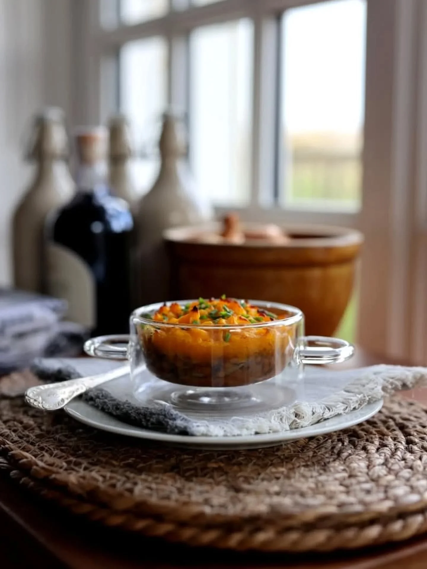 A little French comfort cooking for the cooler autumn days &mdash; my take on a Parmentier, the French cousin of Shepherd&rsquo;s Pie. Lentils, mushrooms, roasted garlic, and butternut squash come together in this delicious dish&mdash; hearty, savory