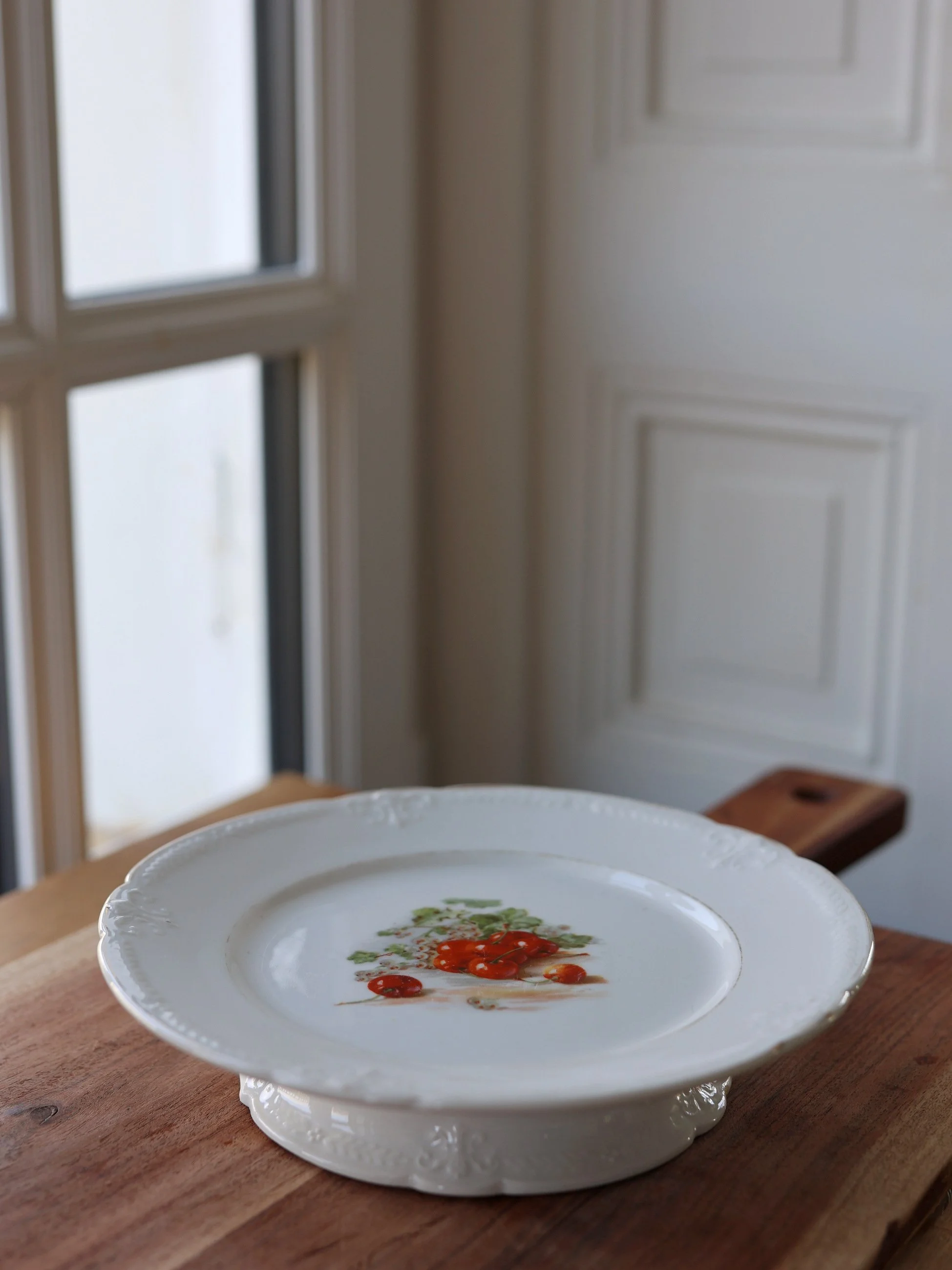French Footed Serving Plate with Cherry Tomato Motif