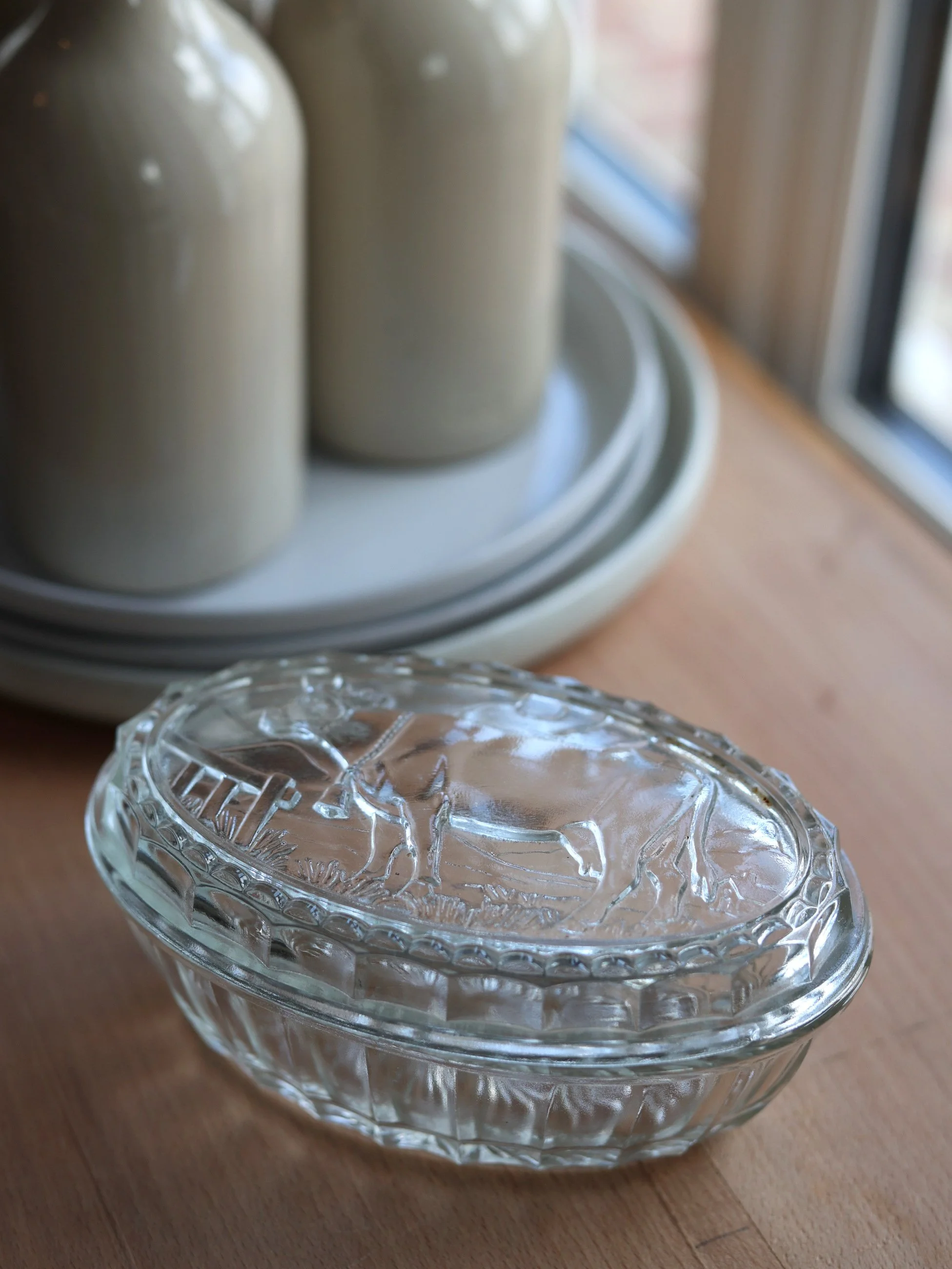 Antique Pressed Glass Cow Butter Dish