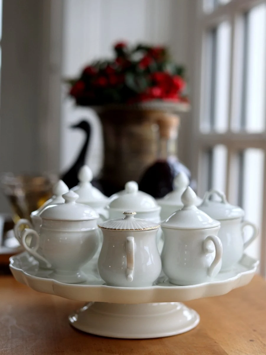 Pots de Crème Set with Footed Ironstone Plate